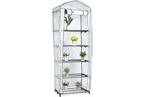 Bramble - 5 Tier Mini Compact Greenhouse 6.3ft, Reinforced PVC Cover, Easy No Tool Assembly Steel Frame, for Small Garden Grow House Plants - H195cm x W143cm x D73cm
