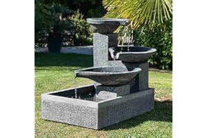 Wanda Collection - Fontaine Extérieure de Jardin à Débordement - 3 Vasques - Noir Gris - 105 X 70 X H.100 Centimètres