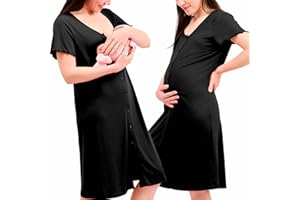 WOMUM Camicia da Notte Parto Ospedale con Bottoni, Camicia da Notte Premaman, 3 in 1 Allattamento, Ospedale e Gravidanza, Morbida e Transpirante per Il Massimo Comfort