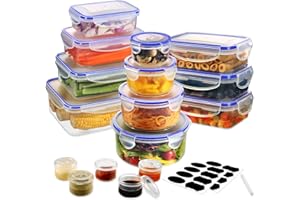 YASHE Recipientes de Plástico Alimentos Herméticos, Juego de 32 Piezas (16 Recipientes con 16 Tapas), Sin BPA Botes Cocina Almacenaje con Tapa, 100% a Prueba de Fugas