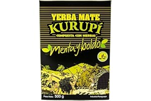 YERBOX Yerba Mate Tè Kurupi Menta Boldo 0.5 kg + Campione Regalo (40g): Ricco di antiossidanti e vitamine, accelera il metabolismo, senza zucchero | Paraguay