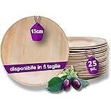 Waipur Piatti in Foglia di Palma Biologici – 25 Piatti Rotondi Ø 15 cm – Piatti usa e getta Compostabili di Alta Qualità – Le