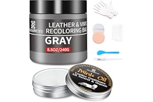 SHADAIWUYU Kit Reparation Cuir,240g Teinture Cuir Gris avec 100ml Entretien,Peinture Cuir Liquide pour Réparer Les éraflures et la Décoloration sur Canapés,Vinyle, Sièges d'auto, Chaussures et Selles