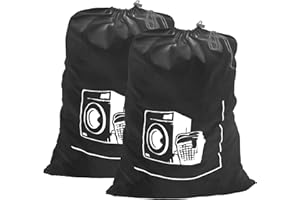 Maishijie 2-pak wytrzymałych worków na pranie z płótna bawełnianego, 45 x 65 cm, (czarny)