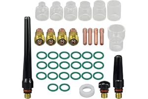RIVERWELD TIG Stubby Gas Lens Collet Pyrex Cup Kit de tamaños surtidos WP 17 18 26 Antorcha de soldadura TIG (Kit de tamaños surtidos 39 piezas)