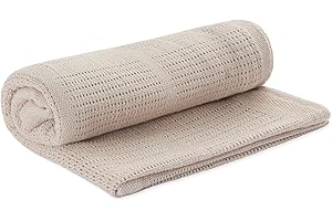 MORI Cellular Blanket Taupe Organic Cotton Bamboo 70x100cm Lightweight Breathable for Newborn Durable Comfortable Swaddle Ideal for Cot Crib Moses Basket Pram or Travel