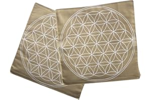 EWTSHOP EAST-WEST Trading GmbH poszewka na poduszkę kwiat życia, zestaw 2-częściowy, 40 x 40 cm, beżowa z białym kwiatem życia