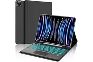 WINCHKING Clavier pour iPad Pro 6 ème - Coque Clavier pour iPad Pro 12,9 Pouces (6ème / 5ème / 4ème / 3ème), Trackpad Multi-Touch,Rétroéclairage 7 Couleurs, AZERTY