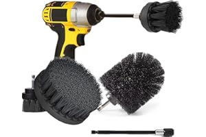 AISENNO Brosses de Nettoyage Ensemble de Brosses pour Perceuse à Fixation Longue et Allongée de 1/4 po Idéales pour Voiture Moquette Sol Salle de Bain Toilettes Cuisine Surface en Céramique (4, Noir)