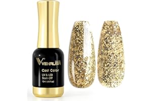 ‎V VENALISA VENALISA UV Nagellack Gellack glitzer Gold farben,Gel Nail Polish Soak Off Nägel Farbgel Kit Glitter Gold Gel Nagellack für Nageldesign Maniküre 12ml