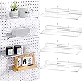 4 Set Pegboard Shelf Clear Acrylic Shelf with Metal Hooks Peg Board Organizer Accessories Storage Shelf for Pegboard Display Wall Craft Room Home Garage Nursery Kitchen Workbench (L Shape,12 x 4 Inch)
