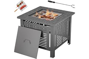 UNIONLINE Square Fire Pit Table, Large Metal Fire Pits for Outdoor BBQ, Firepit Stove with Table Cover for Garden, Outdoor Wood Heaters