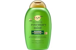 OGX Szampon odświeżający z rozmarynu miętowego (385 ml), oczyszczający szampon do włosów, który pomaga w widocznym usuwaniu olejków i pozostałości, do wszystkich rodzajów włosów, w szczególności do