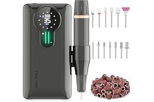 ENGERWALL Fresa per Unghie Professionale Ricaricabile Portatile, 35000 RPM Schermo LCD Elettrica per Unghie Kit con 13 Testine Iucidanti e 56 Nastri Abrasivi per Casa e Salone Manicure, Argento Scuro