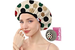 Years calm Luxury Shower Caps for Women Reusable Waterproof – Polka Dot Double Layer Bath Cap with Adjustable Elastic for Braids & Long Hair, Comfortable & Stylish, Versatile Use (Beige)