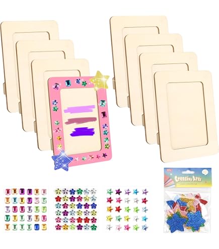 10 Bilderrahmen Aus Holz Zum Bemalen – 19x11 Cm, Mit Glitzerstickern, Für DIY, Geschenke, Jubiläen