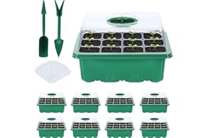 Icastny Seed Trays, 8 Pack 96 Cells Growing Thicken Seedling Starter Growing Trays with Adjustable Window for Greenhouse & Gardens