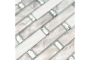 Total Look Design Tiles And Interiors Designer Elegance Grey and White Glass Mosaic Tiles Sheet for Walls Floors Bathroom Kitchen 30 x 33.5cm (Full Sheet 30 x 33.5cm)