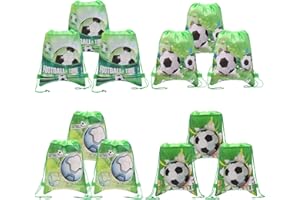 Qanmua 12 Pcs Fußball Party Tasche, Kordelzug Fußball Rucksack Fußball Kordelzug Party Tasche Turnbeutel, Fußball Mitgebseltüten für Kinder Mädchen Jungen Fußball Geburtstag Partytüten