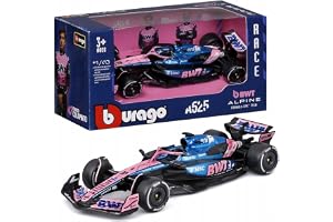 Bburago - F1 BWT Alpine A525 2025#10 Gasly, diecast-bil i skala 1:43 med autentiska detaljer, F1 Alpine-replika, blå/rosa fär