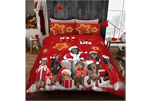 GC GAVENO CAVAILIA Christmas Wienerful Life Duvet Cover Set Double – Festive Reversible Polycotton Bedding with Matching Pillowcases | Soft Easy Care Xmas Quilt Cover Bed Set for Winter, Multi