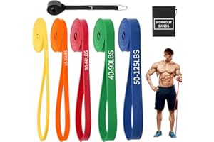 YOVKOK Elastici Fitness set di 5 Livelli di Resistenza,bande elastiche con Ancoraggio Porta,elastiche fitness,Elastici Palestra Adatte per Uomo e Donna,Stretching,Pilates,yoga