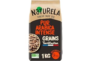 NATURELA - Café Grains Bio - Café Grains Pur Arabica Intense - Torréfaction Lente - Fabriqué en France - 1 kg