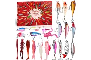 Rubypop Fishing Lure Advent Calendar 2025-24 Days Christmas Countdown Fish Tackle Set for Adult Man Teen Boys - Xmas Surprise Fish Bait Gift for Father Grandpa Brother Boyfriend