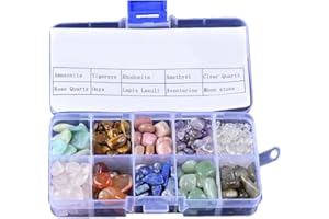 FUNMOVE Pietre di quarzo di cristallo con scatola 210g 10 dimensioni Mix di pietre Pietre naturali burattate Pietre preziose per la decorazione Collana acquario di salute Mini formato 120 pezzi