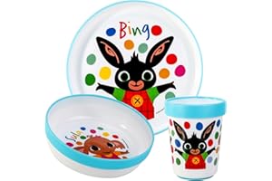STOR Bing 3pcs Reusable Bicolor Premium Kids Dinner Tableware Set Plate, Bowl & Tumbler, BPA Free