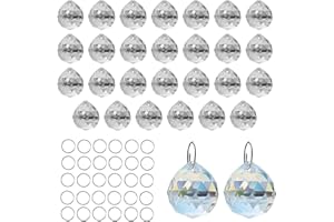 HAKOTOM 30 Pcs Prisme de Boule de Cristal Clair Boule en Verre Prisme Pendentif Prisme à Facettes Attrape-Soleil avec Anneau en Metal pour Feng Shui Photographie Décoration Lustres Accueil Jardin