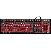 Rii Gaming Keyboard, RK100 Light Up Keyboard Mechanical Feeling Keyboard with 3 Single LED Backlit Color (Red/Purple/Blue)-UK