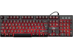 Rii Gaming Keyboard, RK100 Light Up Keyboard Mechanical Feeling Keyboard with 3 Single LED Backlit Color (Red/Purple/Blue)-UK Layout
