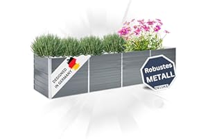 DELUKE Hochbeet für Garten Oskar Grau | 320x80x77cm | Verzinkter Stahl | Wetterfest | Gartenbeet Kräuterbeet Blumenbeet Beet hoch Frühbeet für Garten Gemüsebeet