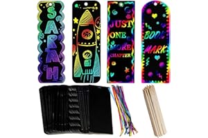 QNCIGER 48 Pcs 4 Style Magic Scratch Rainbow Bookmarks for Kids Students Party Favor Scratch Paper DIY Bookmarks with Scratching Tools Satin Ribbons for Classroom Activities
