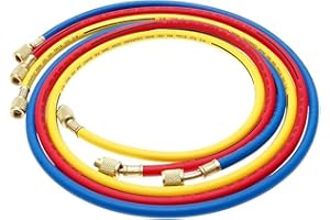 AUROBEST 3 Pezzi Tubi Ricarica per Auto, Aria Condizionata e Refrigerante,Tubo Riempimento per R134a, 1/4 SAE,1.5m Tre colori Tubo Flessibile Riempito Fluoro,Connettore in Ottone per Officine Riparazione Auto