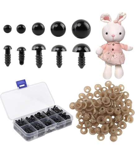 GORGECRAFT 5 Misura 100 Pezzi Occhi di Sicurezza Occhi di Bambola In Plastica Artigianale con Rondelle Occhi Neri All'Uncinetto per Burattino Cane Orsacchiotto Peluche Animali di Peluche Forniture per
