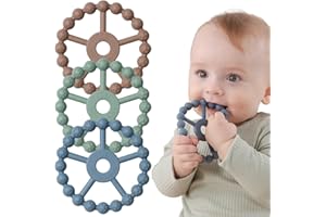 Anneau Dentition Bébé, Seposeve 3 paquet Silicone Jouet Dentition Bébé 6-12 mois, Anneau de Dentition Réfrigérant 12-24 mois, Facile à tenir, SANS BPA, Marron Vert Bleu