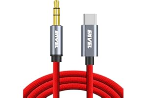 ENVEL USB C to 3.5mm Audio Aux Cable, Nylon Braided Type C to 3.5mm Male Headphone Adapter Car Stereo Compatible with iPhone 15 Huawei P50 P40 Samsung Galaxy S23 S22 S21 Google Pixel 7 Red (3.3FT/1M)