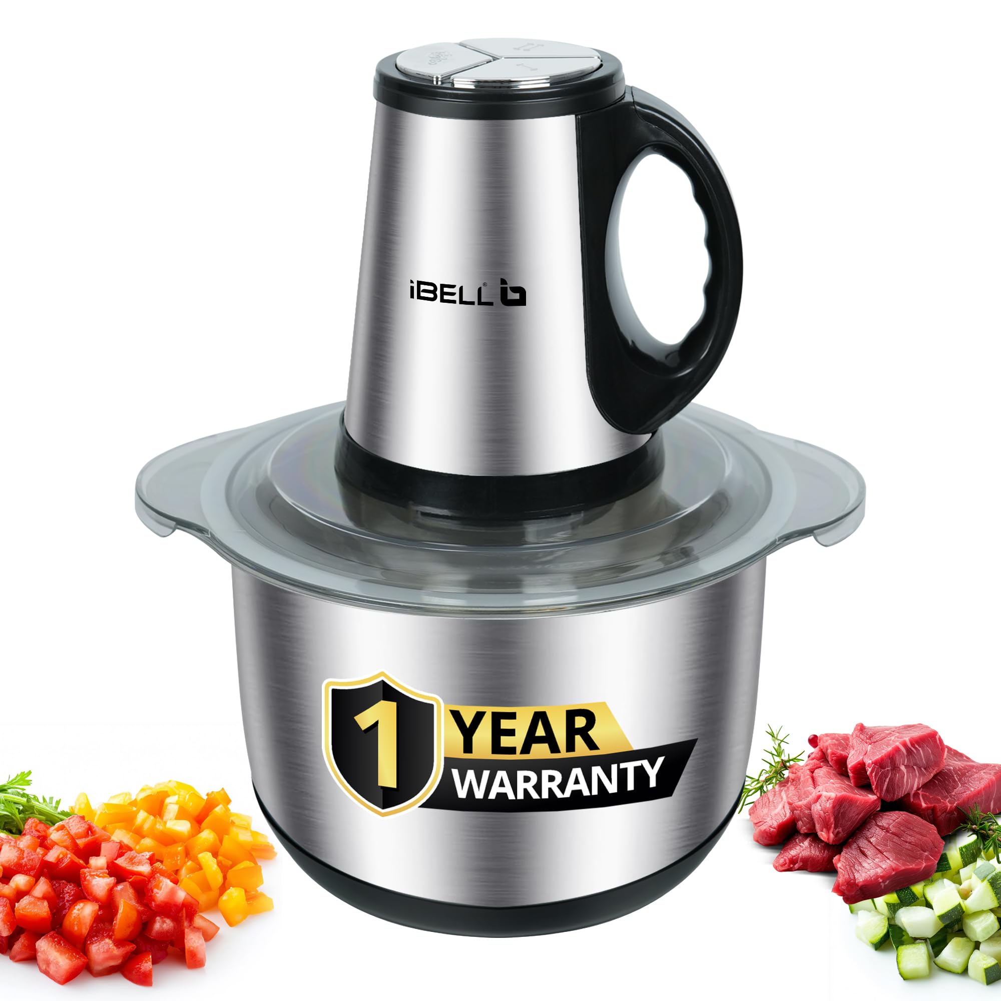 iBELL MT500SM Meat Chopper/Grinder/Mincer, 5 Litre Stainless Steel Bowl, 1200W, Multi Purpose for Cutting Slicing Meat, Vegetables, Nuts & Fruits (Silver)