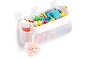 Lifewit Badezimmer Spielzeug Boxen mit 2 Fächern, Badewanne Toy Organizer, wandmontiert, Kinder Dusche Spielsachen Halterung mit 3 Haken, viel Platz für schnellen Zugriff & Sortierung, Kleinkind