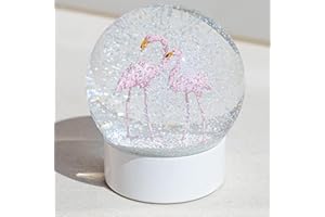‎MINGFUXIN Mingfuxin Flamingo-Schneekugel mit Kristallkugel mit weißem Sockel, weiße Flocken, Glas-Schneekugel, Flamingo-Schneekugel für Mädchen, Kinder, Frauen, Erwachsene, Geschenke, 100 mm