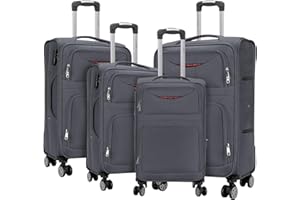 ARTREE Juego de Maletas Blandas 4 Piezas Ampliable Ligero Set Maletas de Viaje de Tela Cabina Trolley Duradero con 4 Ruedas Dobles Giratorias y Cerradura 18" 20" 24" 28" (Gris)