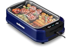 ‎CUSIMAX CUSIMAX Steak Grill | 1500W Tischgrill Elektrisch | BBQ-Grill für drinnen und draußen | Elektrogrill mit deckel, Touchscreen-Temperaturregelung, Ölauffangwanne und Abnehmbare Grillplatte