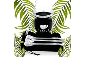 TEAFUZ Calebasse Maté Premium De Dernière Génération + Ensemble De Bombilla + Goupillon Offert | Tasse Pour Yerba Mate | Kit Yerba Verde | Mug à Thé Vert | Callebasse a Mate d'Argentine | Idee Cadeau