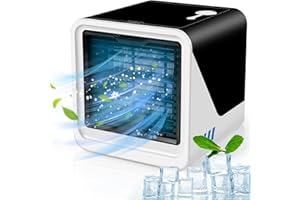 DAGOSH Personal Air Conditioner, Small Desk Fan, Portable Mini USB Cooler, 3 in 1 Evaporative Conditioner with 7 LED Light/Humidifier/Purifier/3 Speeds Desktop for Home, Office, Room