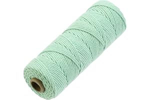 GOHOF Macrame Cord 2mm x 100m Premium Cotton Macrame Rope, 3 Strand Twisted Soft Cotton Cord, One of The Most Perfect Materials for Macrame Art, Cotton String Without Chemicals (Mint)