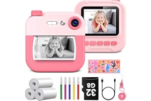 Macchina Fotografica Bambini Istantanea, GREENKINDER 1080P 2,4" Fotografica Bambini con 32GB Card, Fotocamera Istantanea Bambini con Rotoli Carta Stampa e Penne Colorate, Regalo per Bambini 3-12 Anni