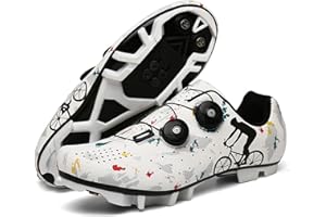 RHSMQ Zapatillas De Ciclismo Para Hombre, Al Aire Libre Spd Mtb Deportes Autobloqueo Bicicleta De Carretera Zapatos Deportivos Carreras Zapatos De Bicicleta Para Mujer Férula Plana Montaña(42, White MTB)