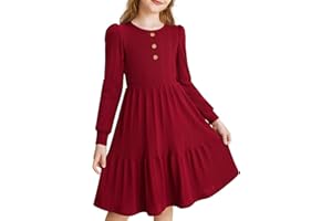 PATPAT Ragazze Vestito Elegante Invernale a Maglia: Abito Manica Lunga Tinta Unita Rosso e Beige, Adatto per Natale, Compleanno, Scuola, Festa – Abiti Bambina Trend Lovers, 5-14 Anni 110-164 CM